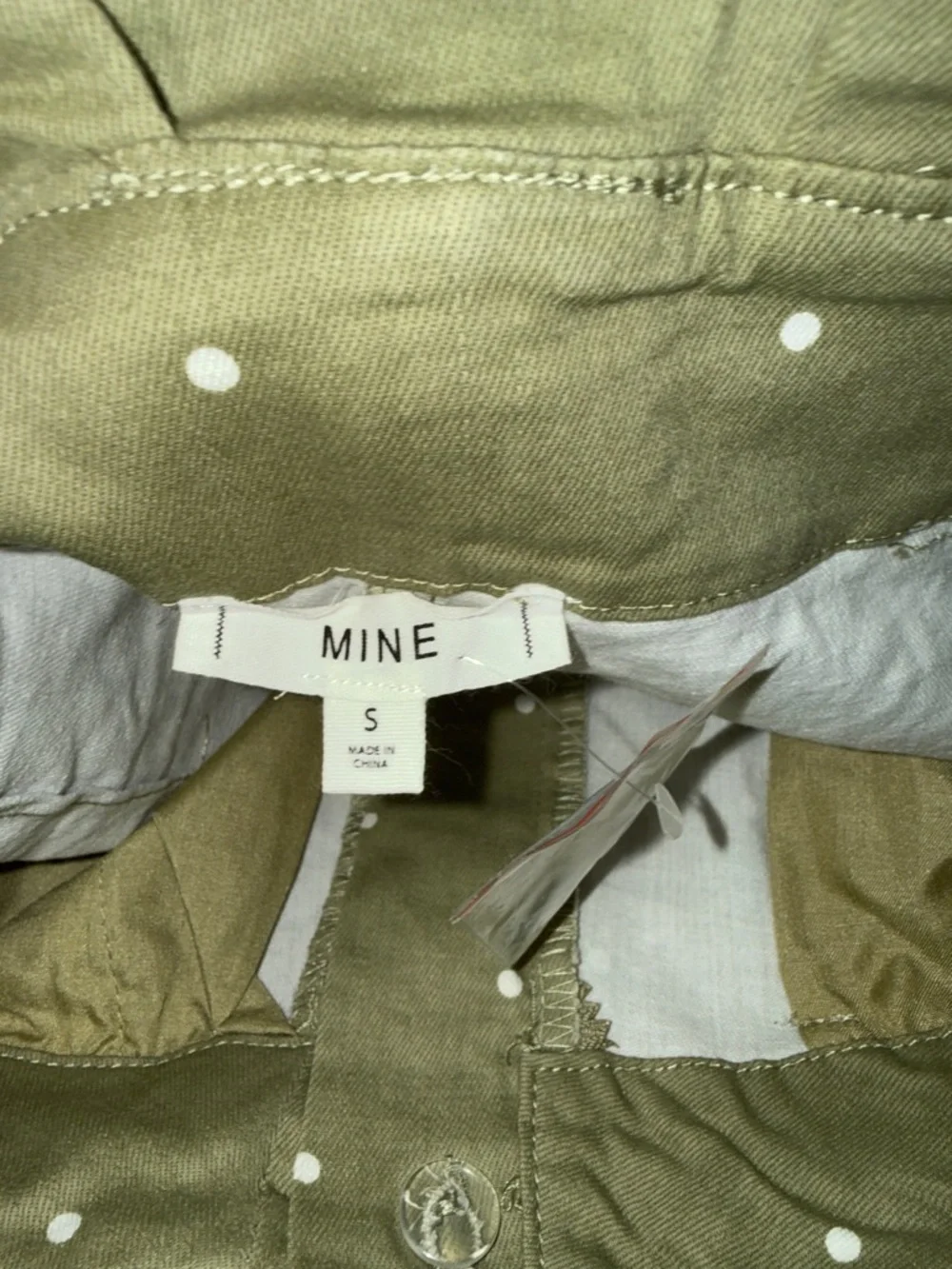 mine Olive Green Polka Dot Paperbag Waist Shorts